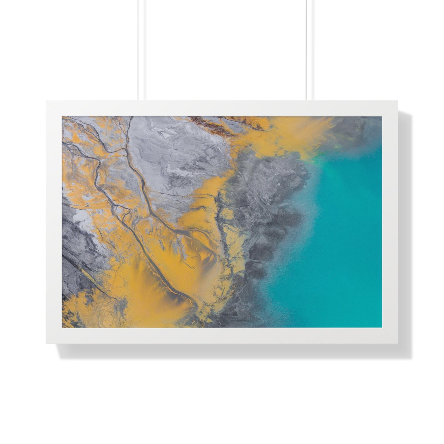 Blue, Gold, Gray Abstract Wall Art Framed Horizontal Poster