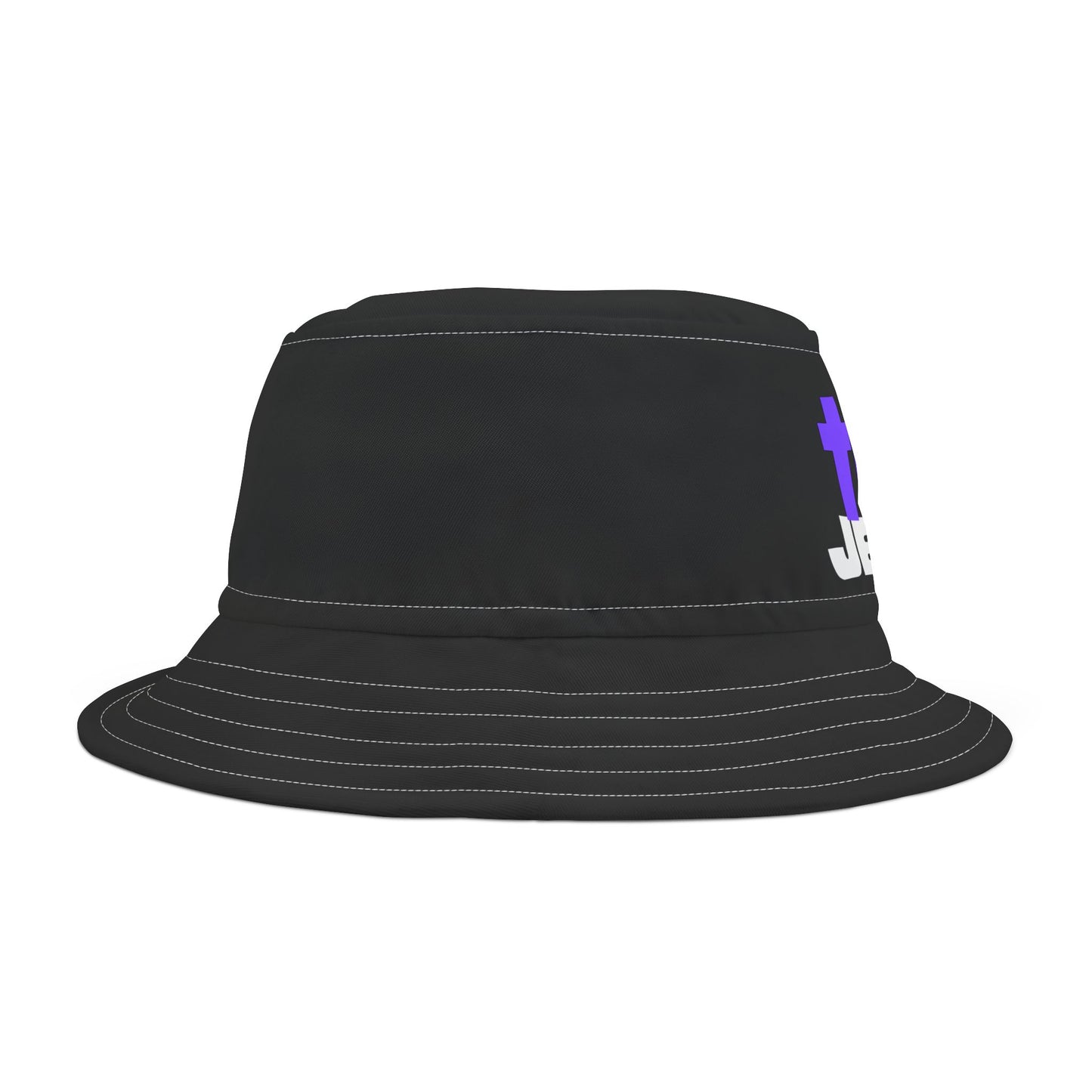 Try Jesus Black Bucket Hat (AOP)