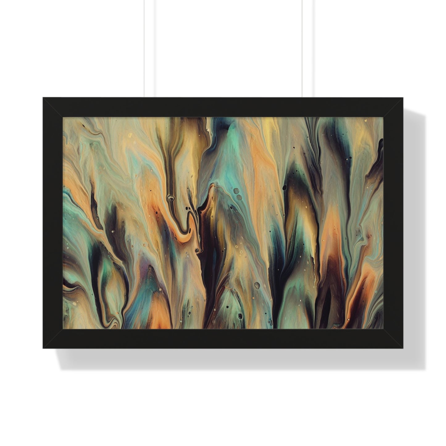 Blue, Gold & Brown Abstract Art Framed Horizontal Poster