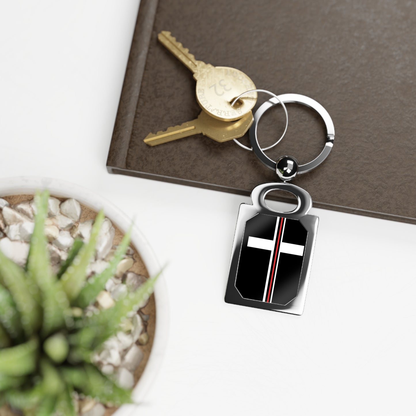 Cross + Blood Rectangle Keyring