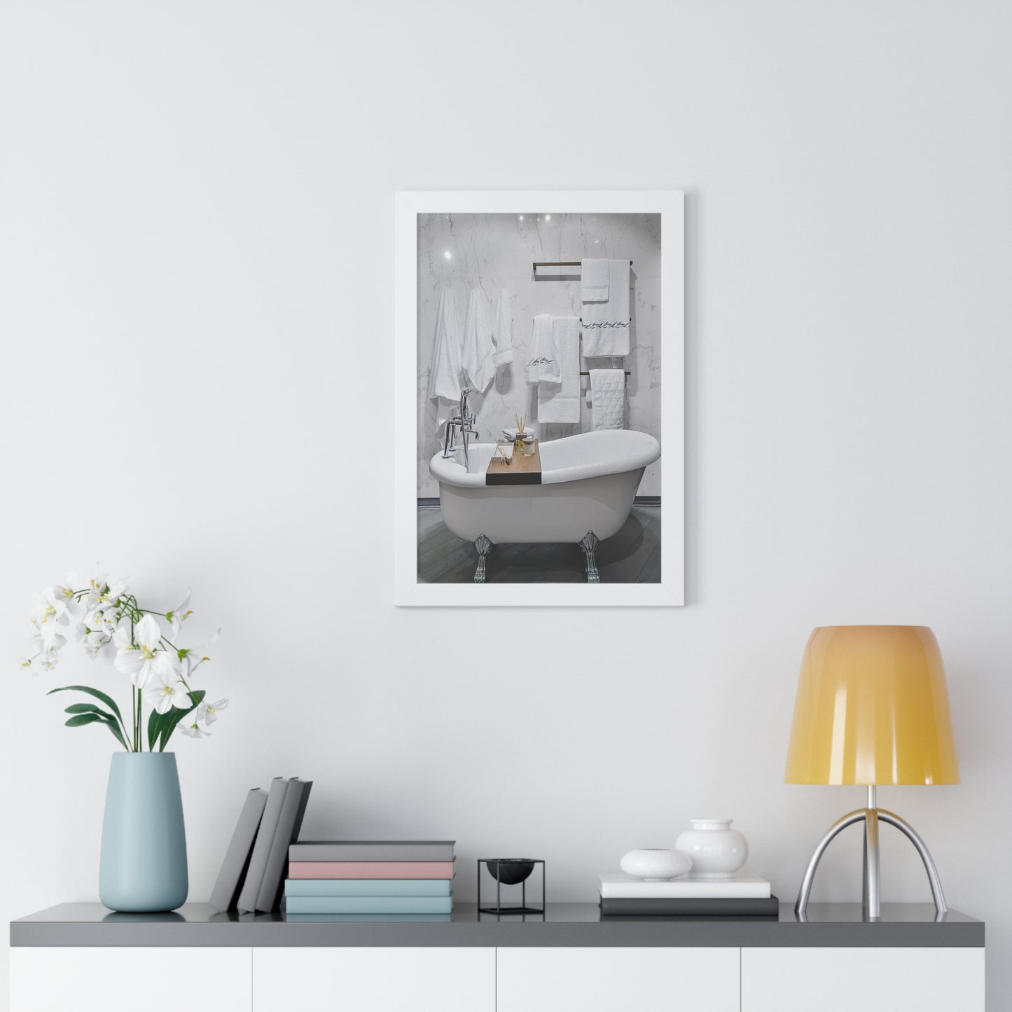 Modern Bathroom Wall Art Framed Vertical Poster
