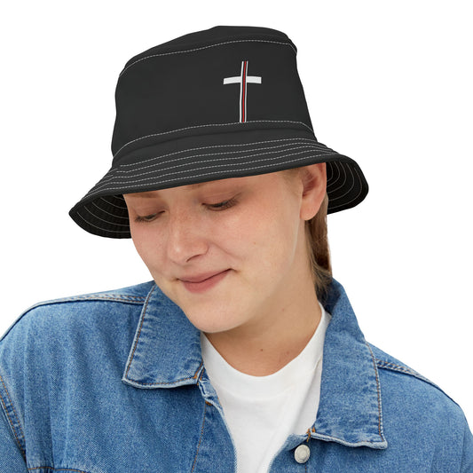 Cross + Blood Bucket Hat Black (AOP)