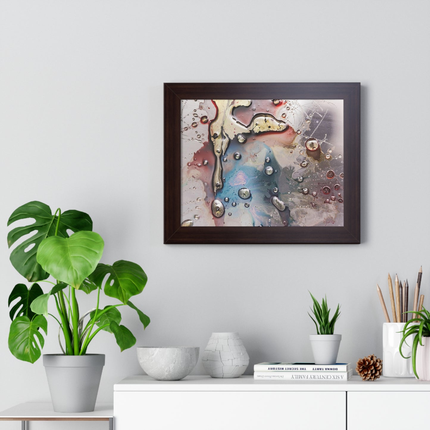 Multi-Colored Waterdrops Abstract Art, Framed Horizontal Poster
