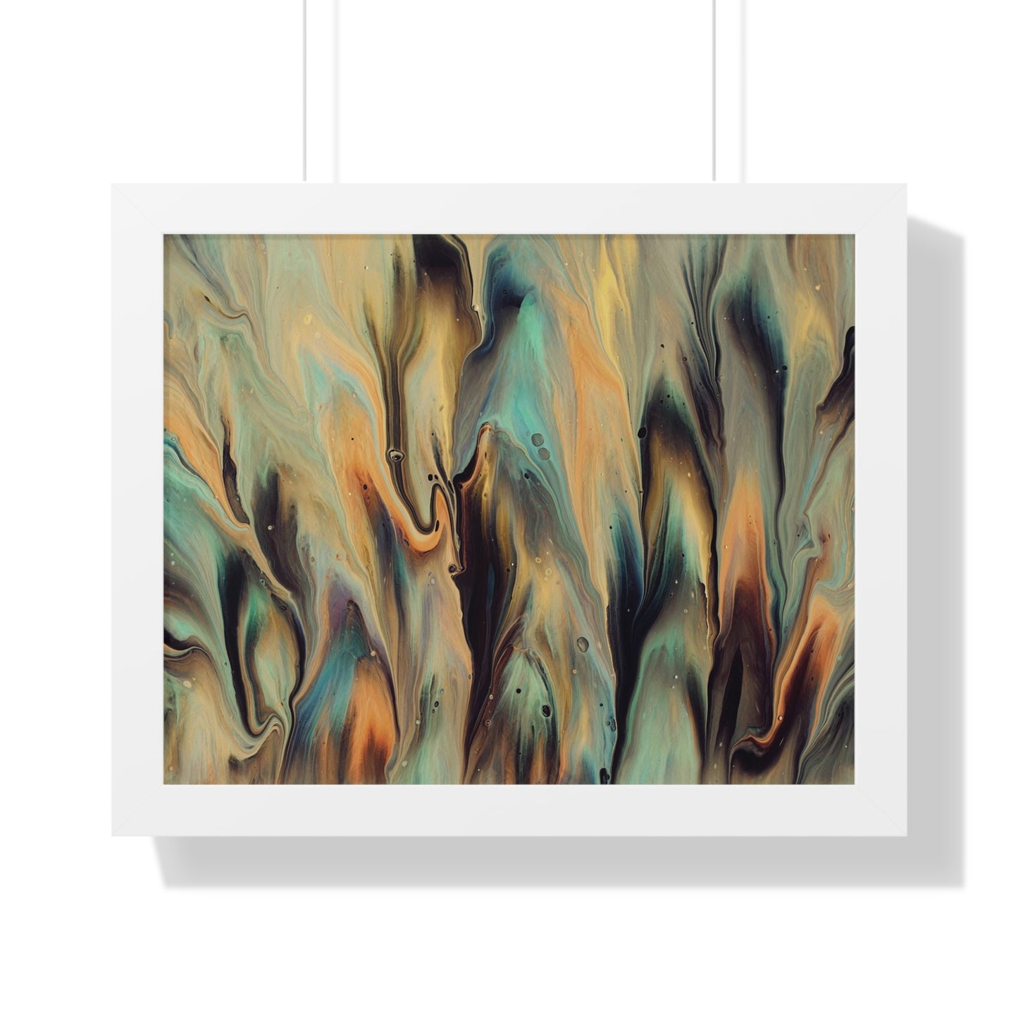 Blue, Gold & Brown Abstract Art Framed Horizontal Poster