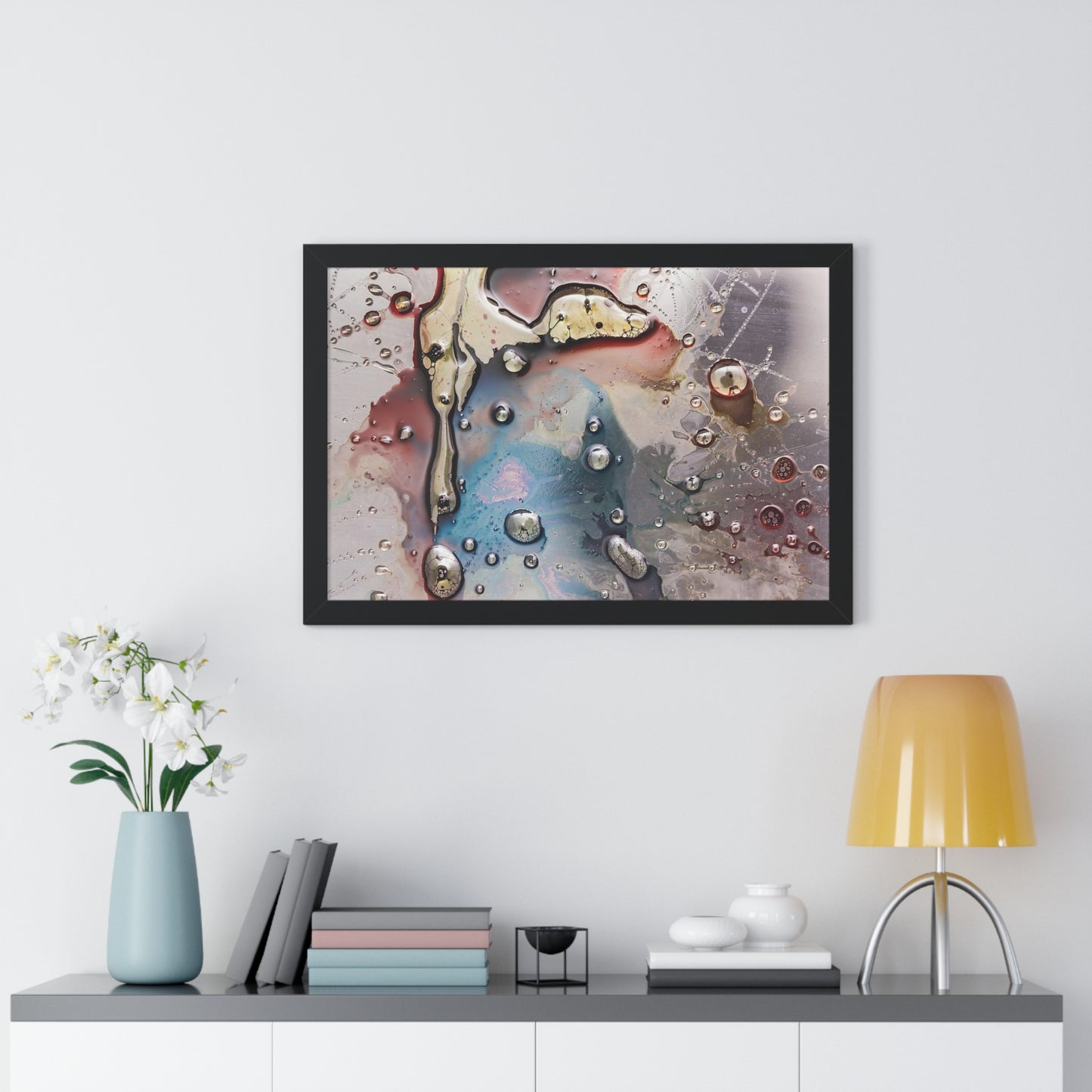 Multi-Colored Waterdrops Abstract Art, Framed Horizontal Poster