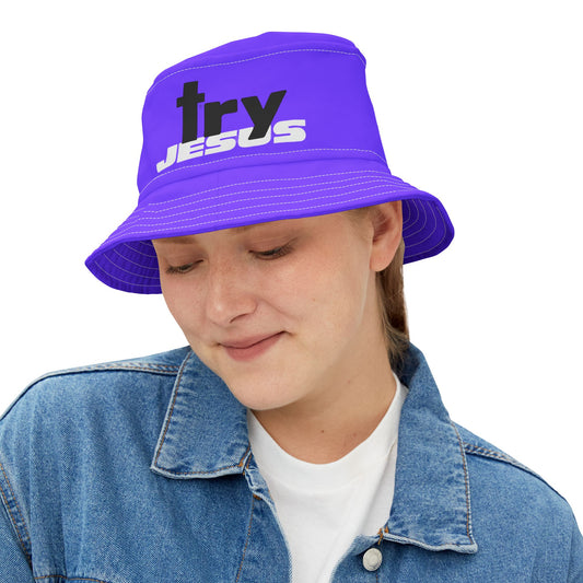 Try Jesus Purple Bucket Hat (AOP)