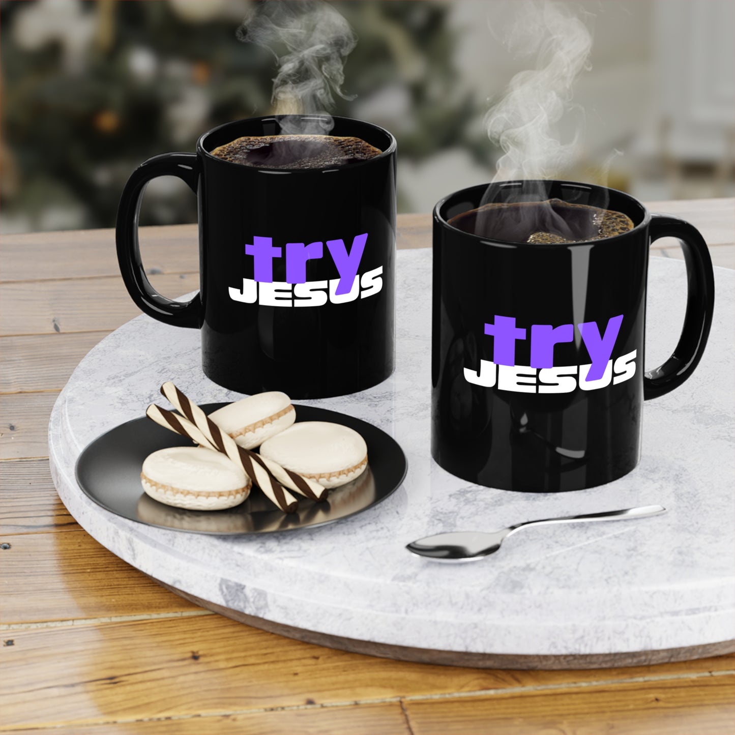 TRY Jesus Black Mug, 11oz, Isaiah 55:8-9 , Bible Verse, Inspiration, Gift, Coffee Mug, Christian Mug, Special Occassion Mug, graduation