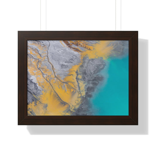 Blue, Gold, Gray Abstract Wall Art Framed Horizontal Poster